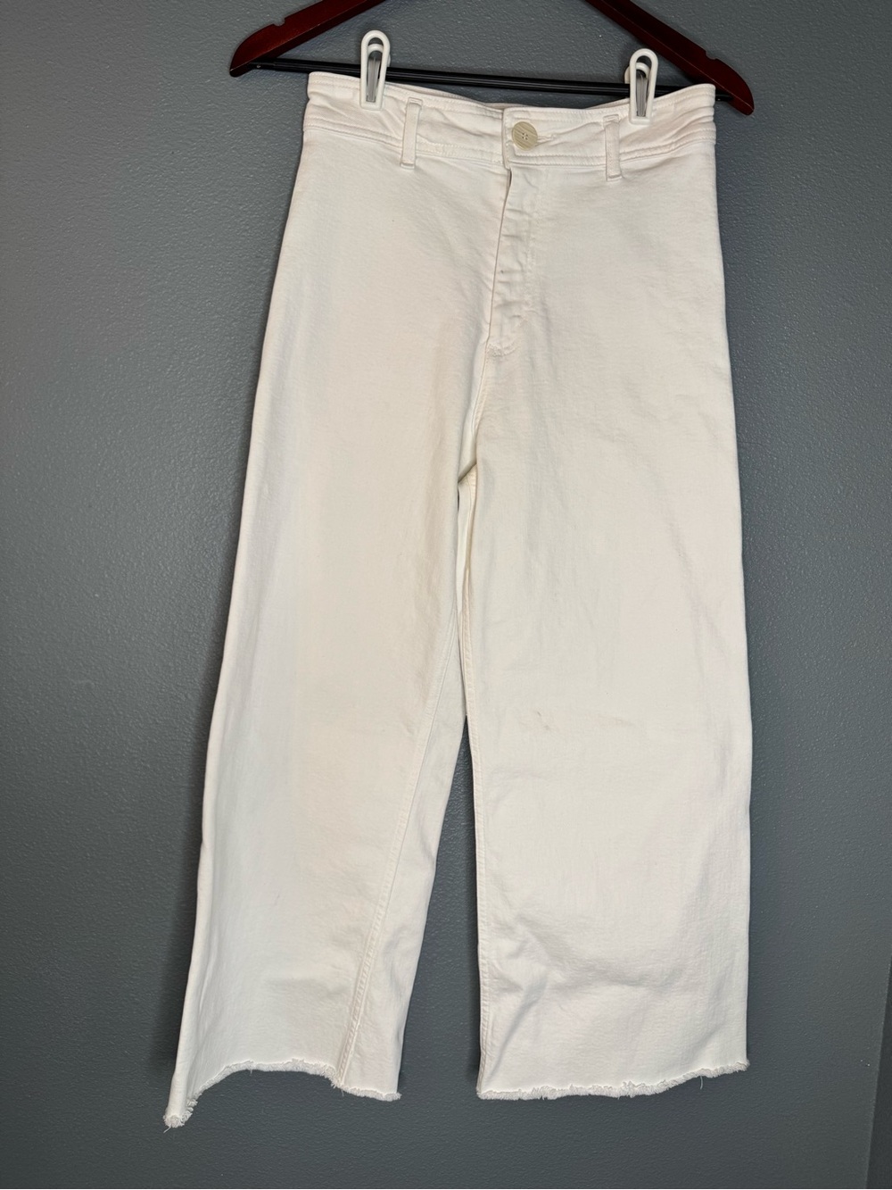 Zara The Marine Straight Jeans Womens 6 White Cropped Raw Hem